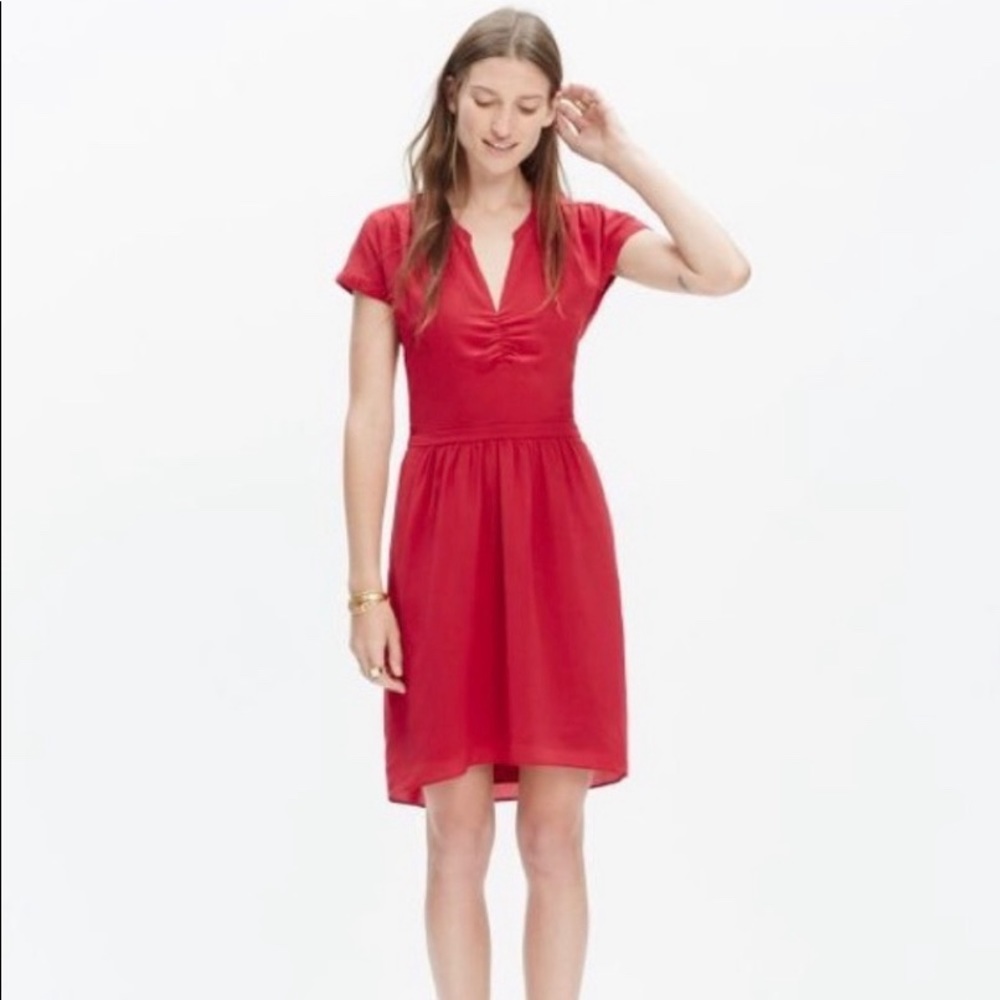 Madewell Silk Fable Dress in Red